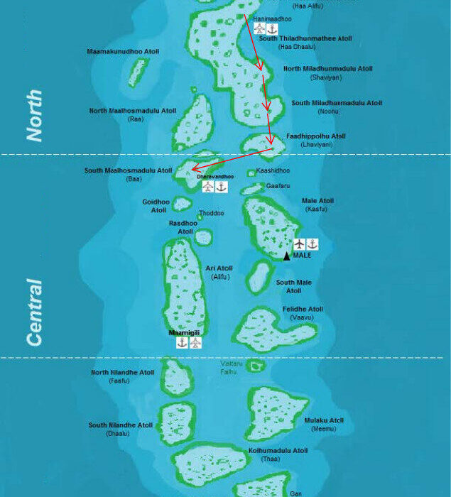Haa Dhaalu – Shaviyani – Noonu – Lhaviyani – Baa Routing Malediven