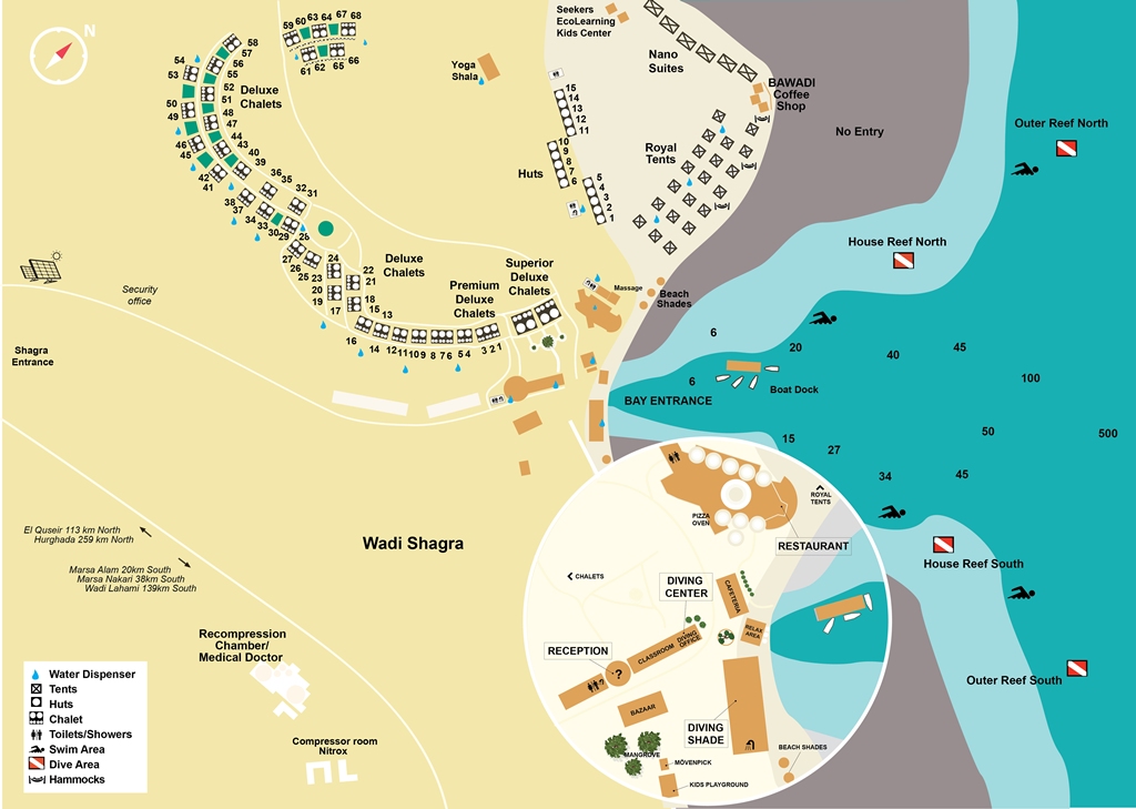 Shagra_map_SOG_2024_08_11_incl Nano, Seekers, Mövenpick Karte Tauchresort Marsa Shagra